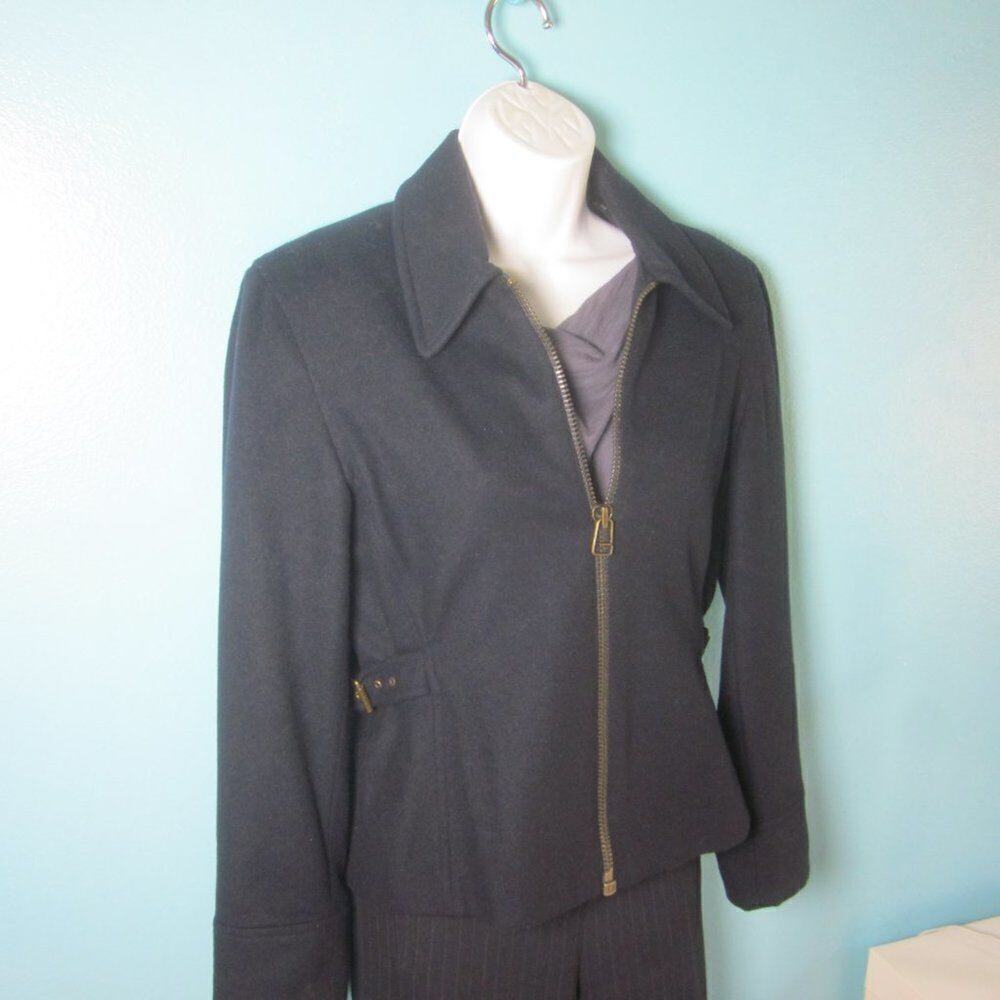 Banana Republic Womens Wool Cropped Blazer XS Dark Navy Zip Moto Jacket Italy